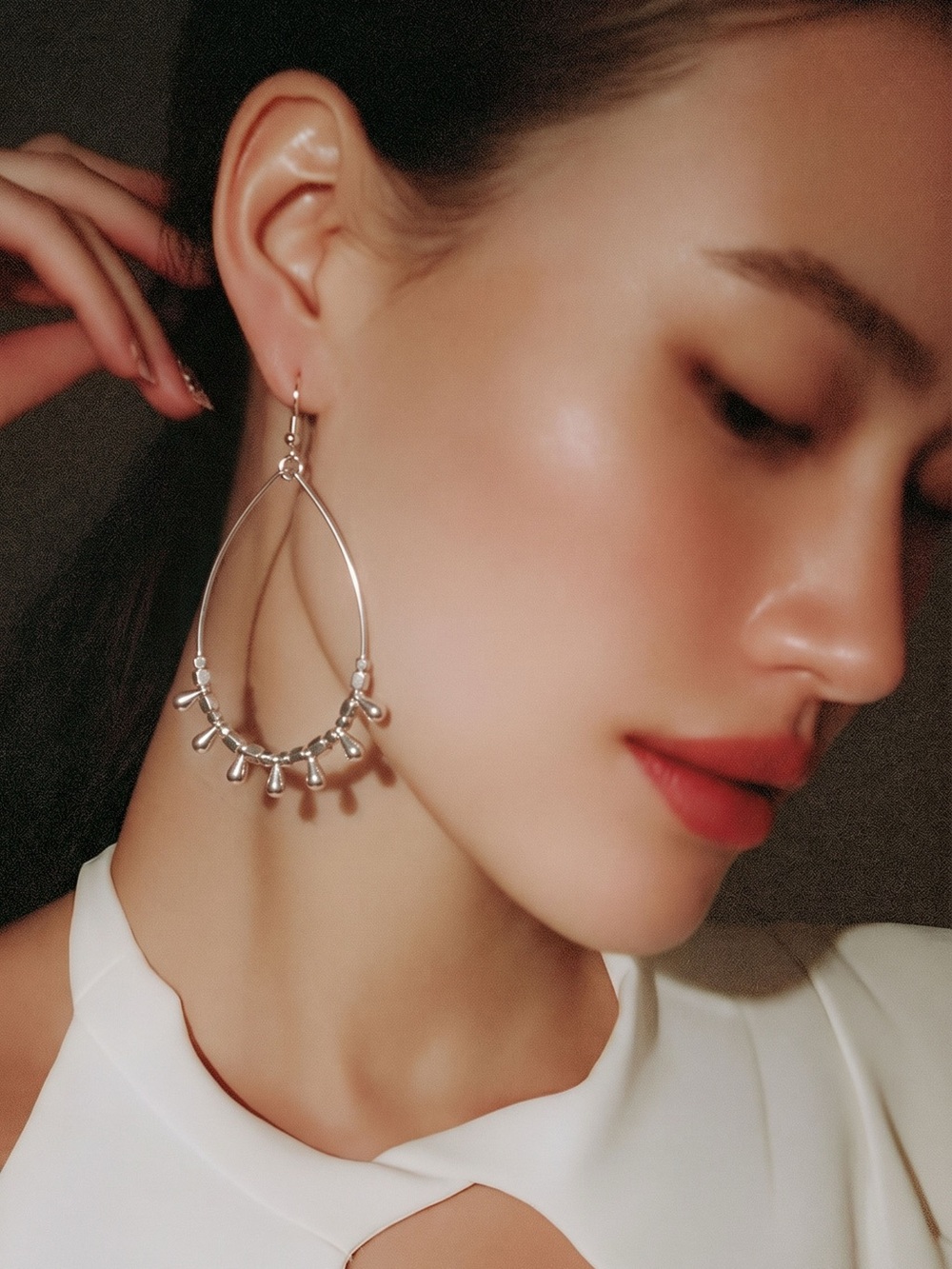 Marlyn Schiff Silver Hoop Earrings with Dangle Beads